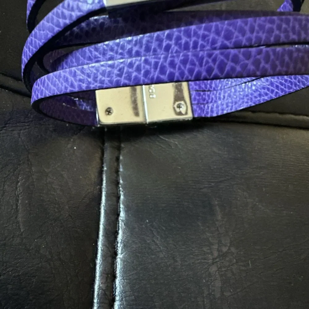 Coach‎ Purple Leather Snakeskin Bracelet Silver Tone Metal Clasp Wrap Logo